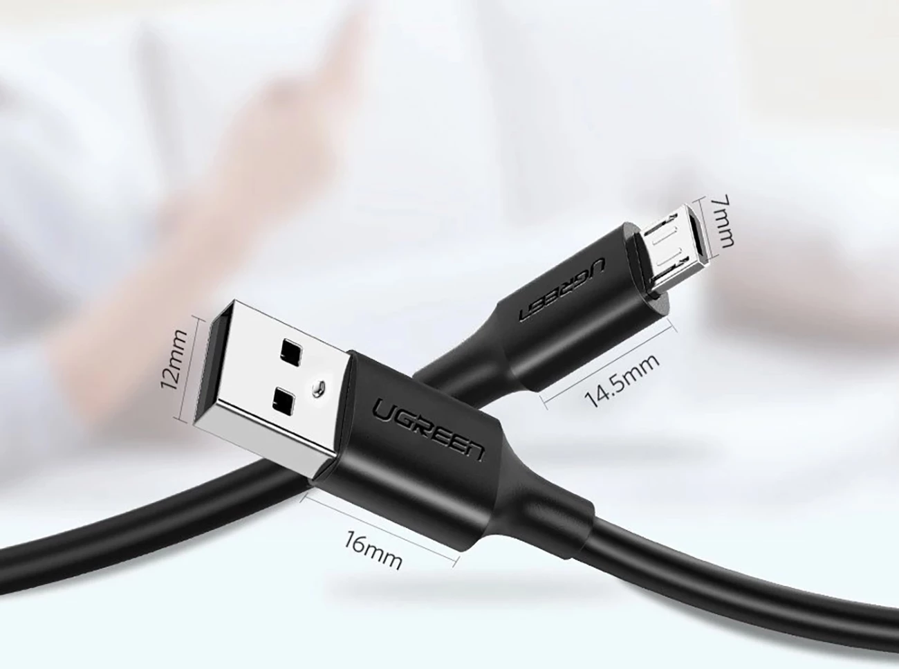 Kabllo Ugreen US289 60135, micro USB / USB-A, 0.5m, e zezë