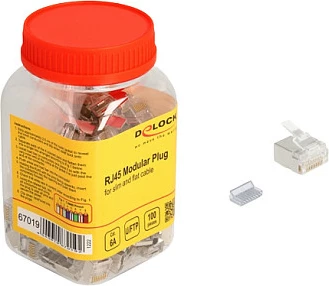 Konektor RJ45 DeLOCK Cat6a për kabllo slim/flat, 100 copë, i bardhë