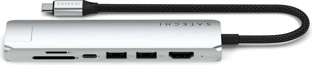 Adapter USB-C Satechi Slim Multi-Port Hub ST-P7SS, 7-në-1, HDMI, Ethernet, SD/microSD, argjendtë