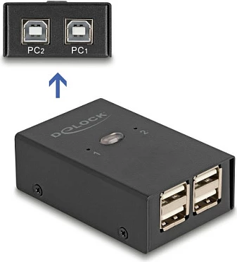 Switch USB DeLOCK USB 2.0, 2 PC në 4 pajisje, 0.48 Gbit/s, metal, i zi