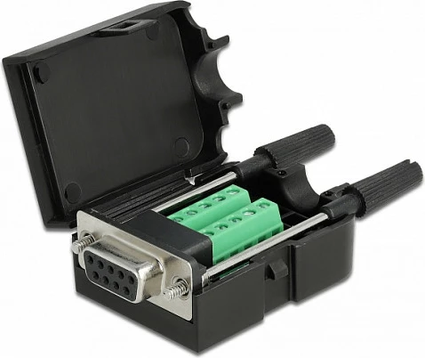 Adapter terminal blloku DeLOCK 66257, Sub-D 9 në bllok terminal 10-pin, i zi
