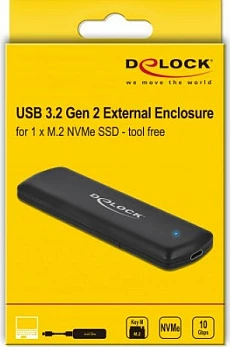 Kasë e jashtme për SSD DeLOCK 42615, M.2 NVMe, USB-C 10 Gbit/s, e zezë