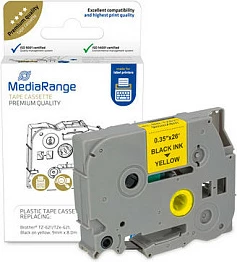 Kasetë shirit etikete MediaRange kompatibile Brother TZe-621, 9mm, shkrim i zi në të verdhë