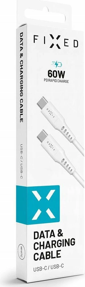 Kabllo USB-C–USB-C Fixed FIXDLS-CC2-WH 2 m PD 60W, e bardhë, me organizues ngjitës dhe rrip Velcro