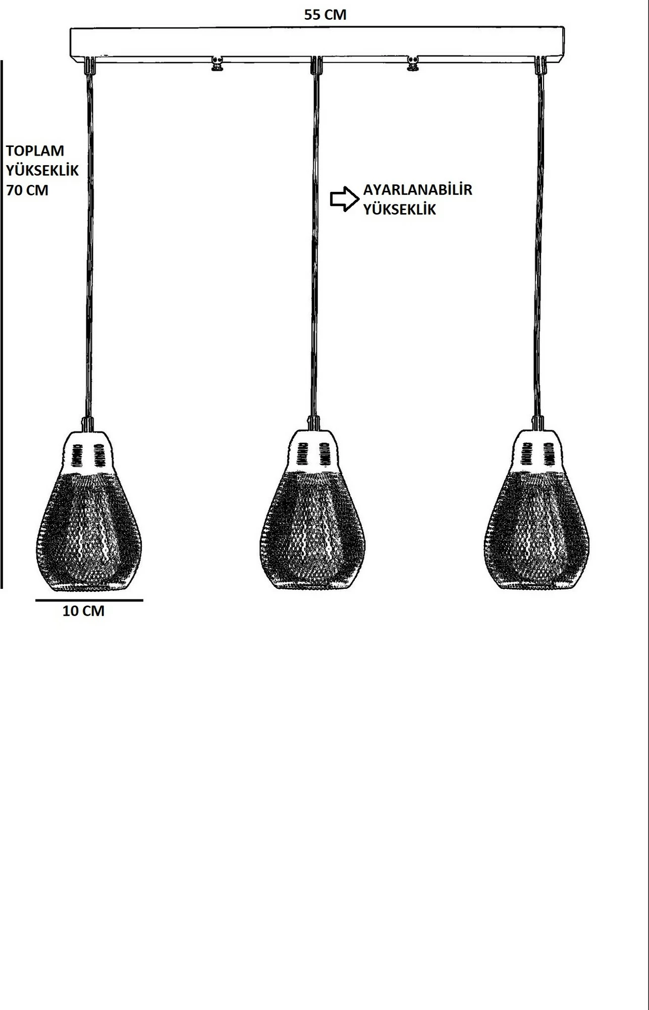 Llambë tavani Opviq, 3 llampa varëse, ngjyrë e zezë