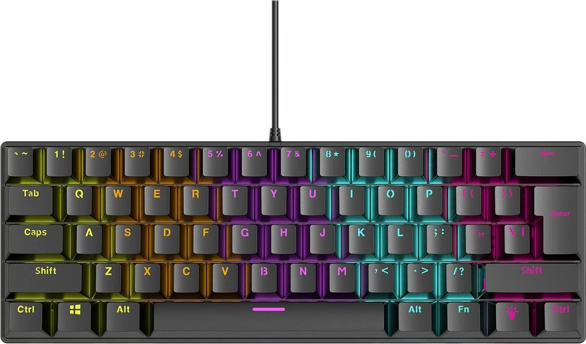 Tastierë mekanike gaming Rampage Plower K60 60%, RMP Blue Switch, RGB, USB, US layout, e zezë, me pushimore dore 2