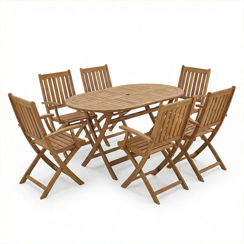 Set tavoline me 6 karrige për terasë, dru akacie natyrale, Mobie-Falov, 130x80x72cm