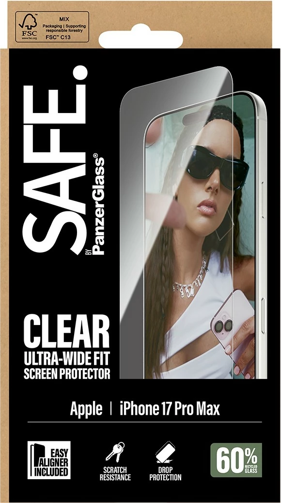 Mbrojtës ekrani PanzerGlass SAFE për iPhone 17 Pro Max, transparent