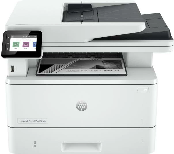 printer multifunksional HP LaserJet Pro MFP 4102fdn, duplex, Ethernet, USB 2.0, format Legal, lazer bardh e zi