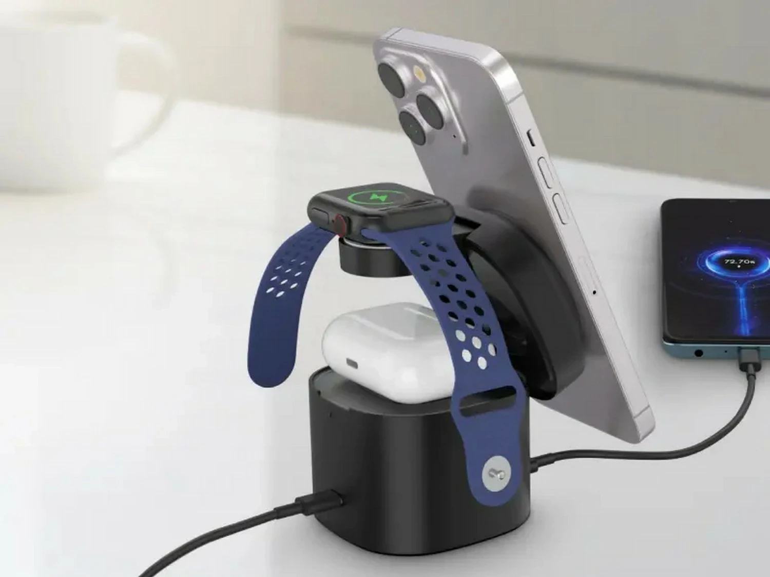 Stacion karikimi pa tela Canyon 4w1 30W, Qi2, USB-C PD 3.0, me kabllo 1m, i zi