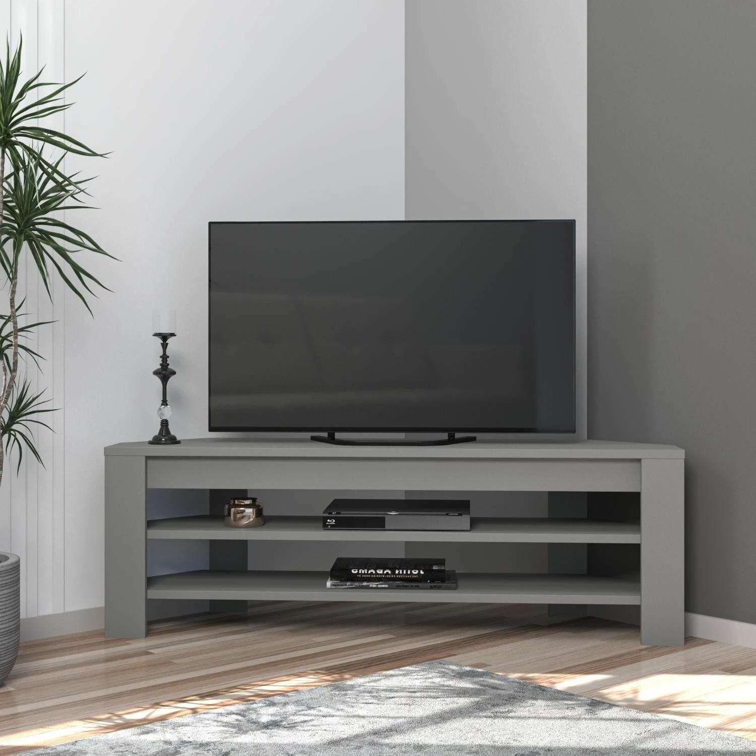 Komodë për TV Hanah Home, qoshe, ngjyrë gri