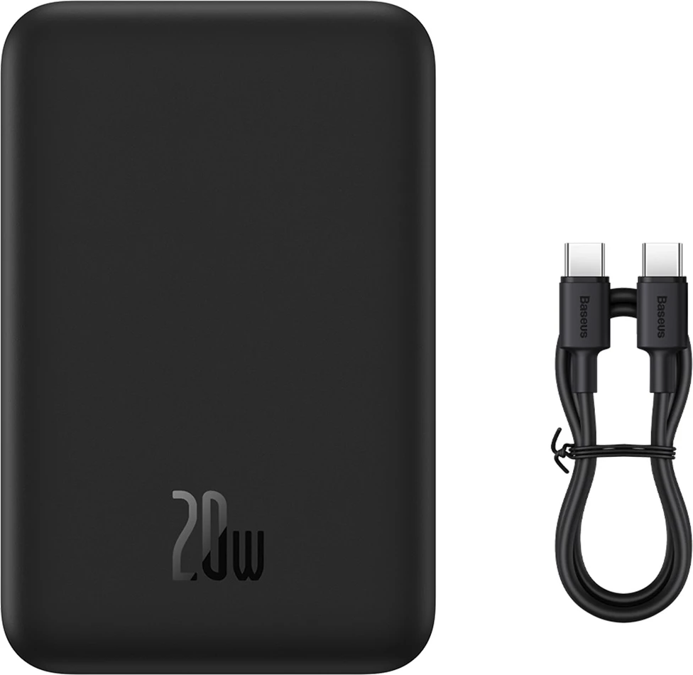 Powerbank Baseus Magnetic Mini 20000 mAh 20W me kabllo USB-C/USB-C, e zezë