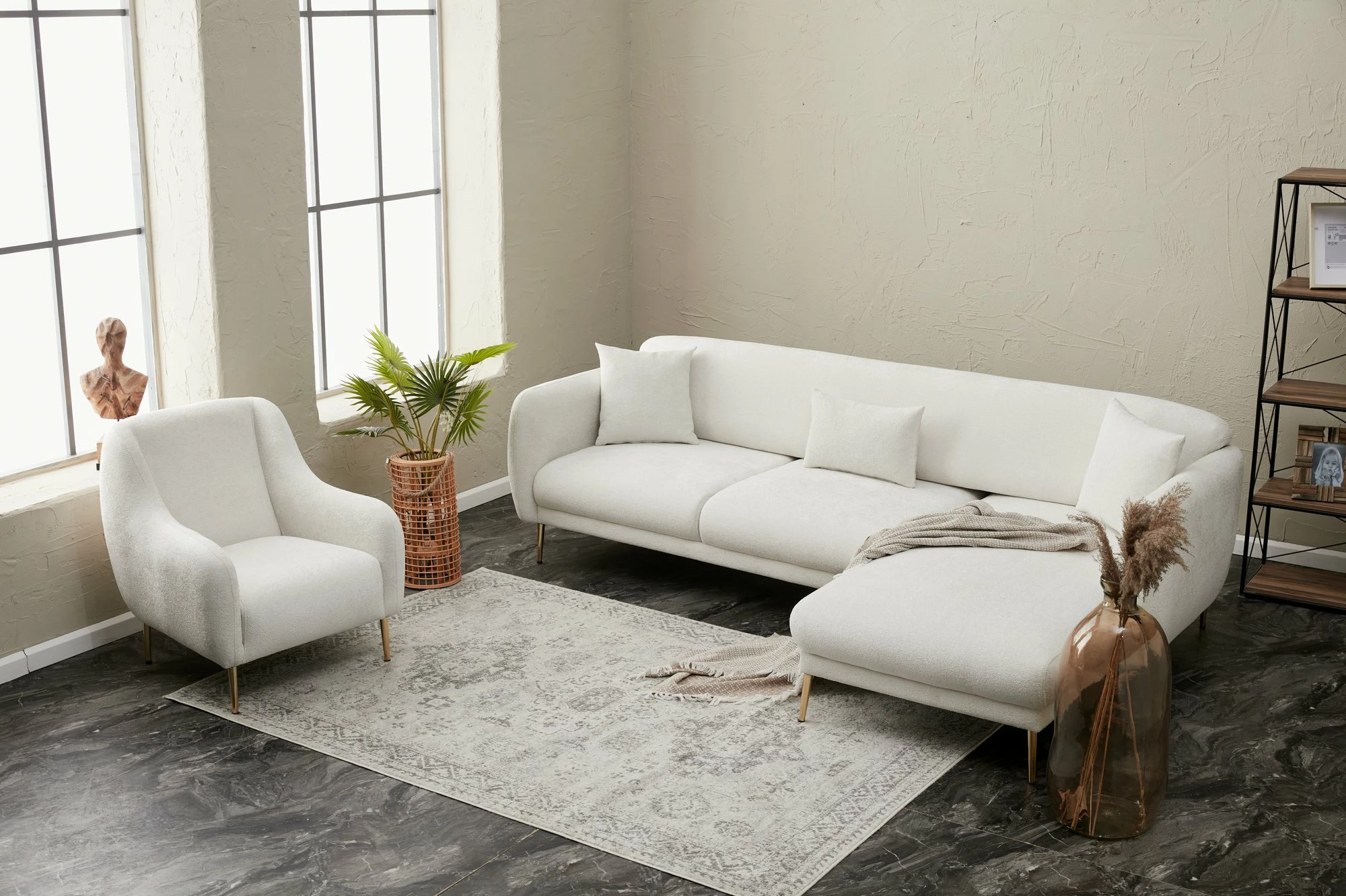 Kënd-sofë krevati Atelier del Sofa, Simena, kënd i djathtë, krem