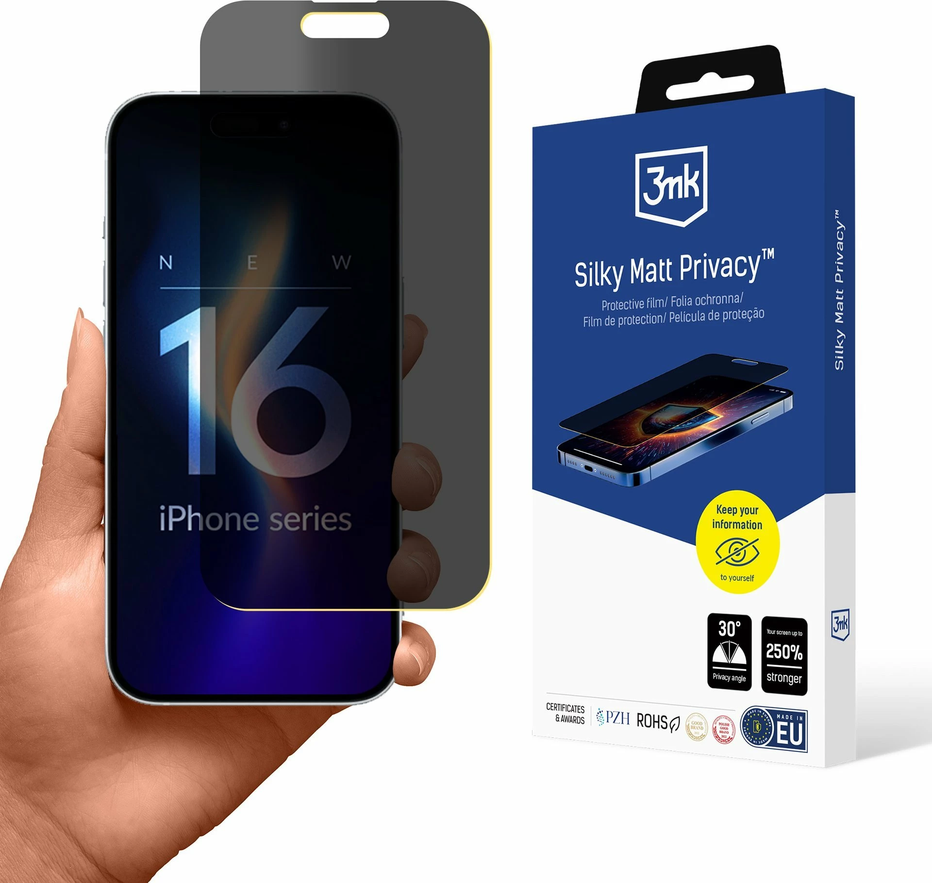 Folie mbrojtëse privatësie 3MK Silky Matt Privacy për Apple iPhone 16 Pro Max, mat, 1 copë