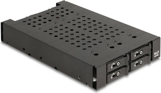 Rack mobil 3.5" DeLOCK për 4x M.2 NVMe SSD, PCIe 4.0, Slim SAS SFF-8654, me kyç, i zi