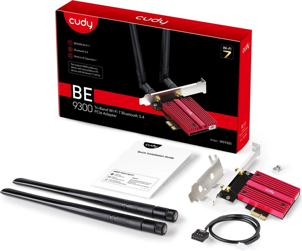 Kartë rrjeti Cudy WE9300, PCI, Wireless/Bluetooth, me antena të jashtme, e kuqe