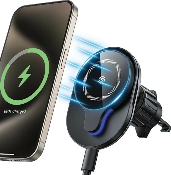 Mbajtës celulari MagSafe SODI C50, karikim pa kabllo 15W, montim në grilë ventilimi, rrotullim 360°, për iPhone 12/13/14/15, i zi