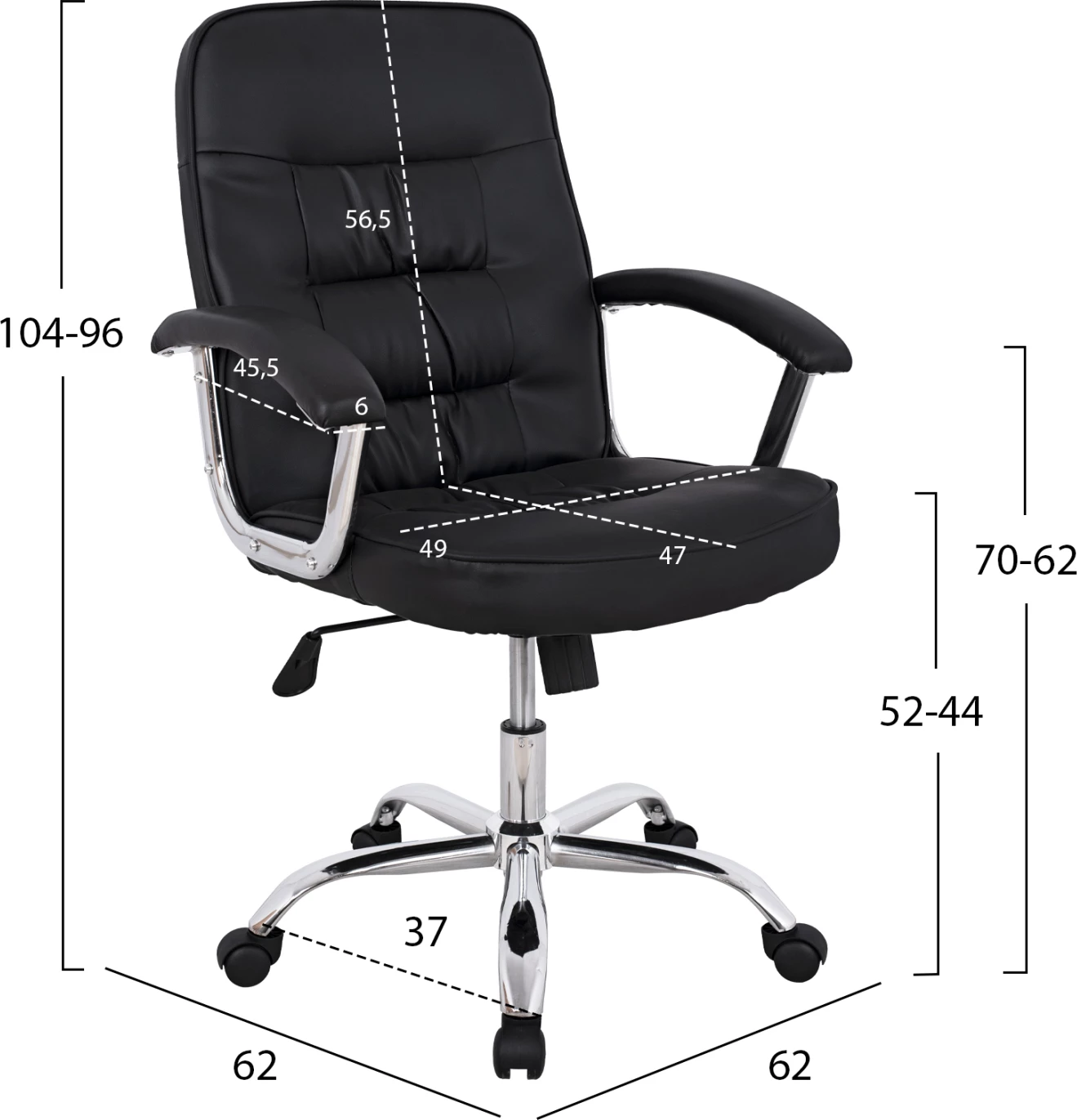 Karrige zyre ekzekutive FH1113 me PU të zezë dhe bazë kromi 62x62x104 cm