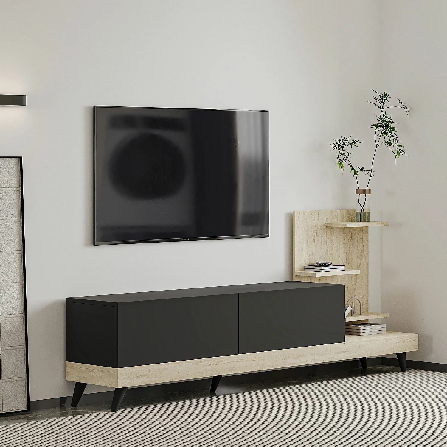 Komodë TV Skye Decor, dizajn anthracite-travertin
