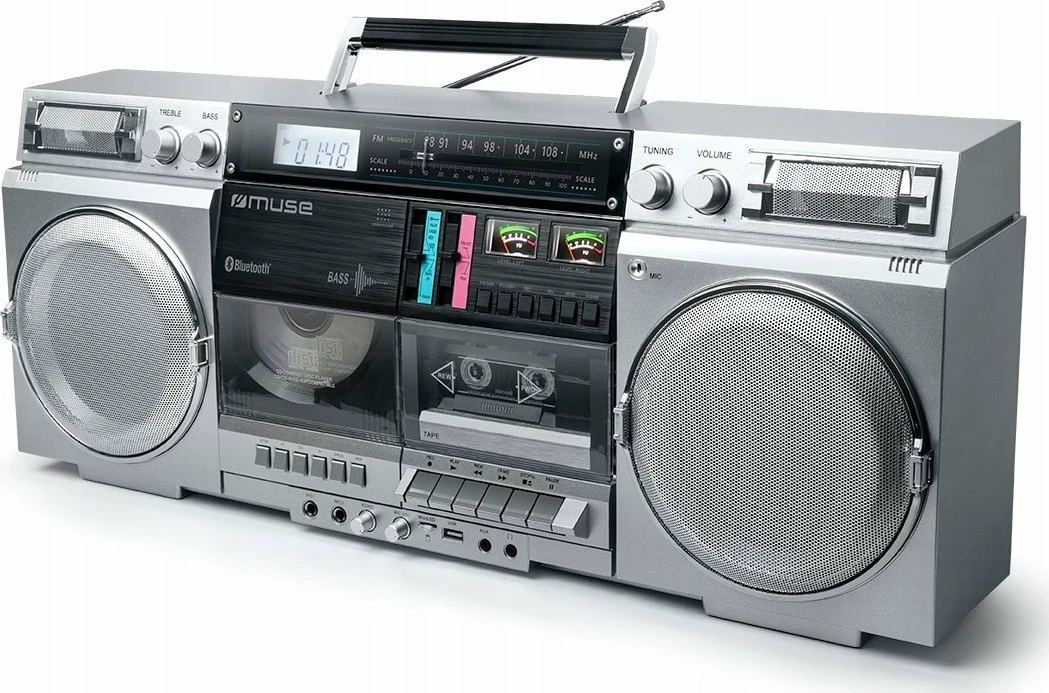 Radio kasetofon Muse M-380GBS Ghetto 80W Bluetooth CD/USB/SD/FM, argjendtë