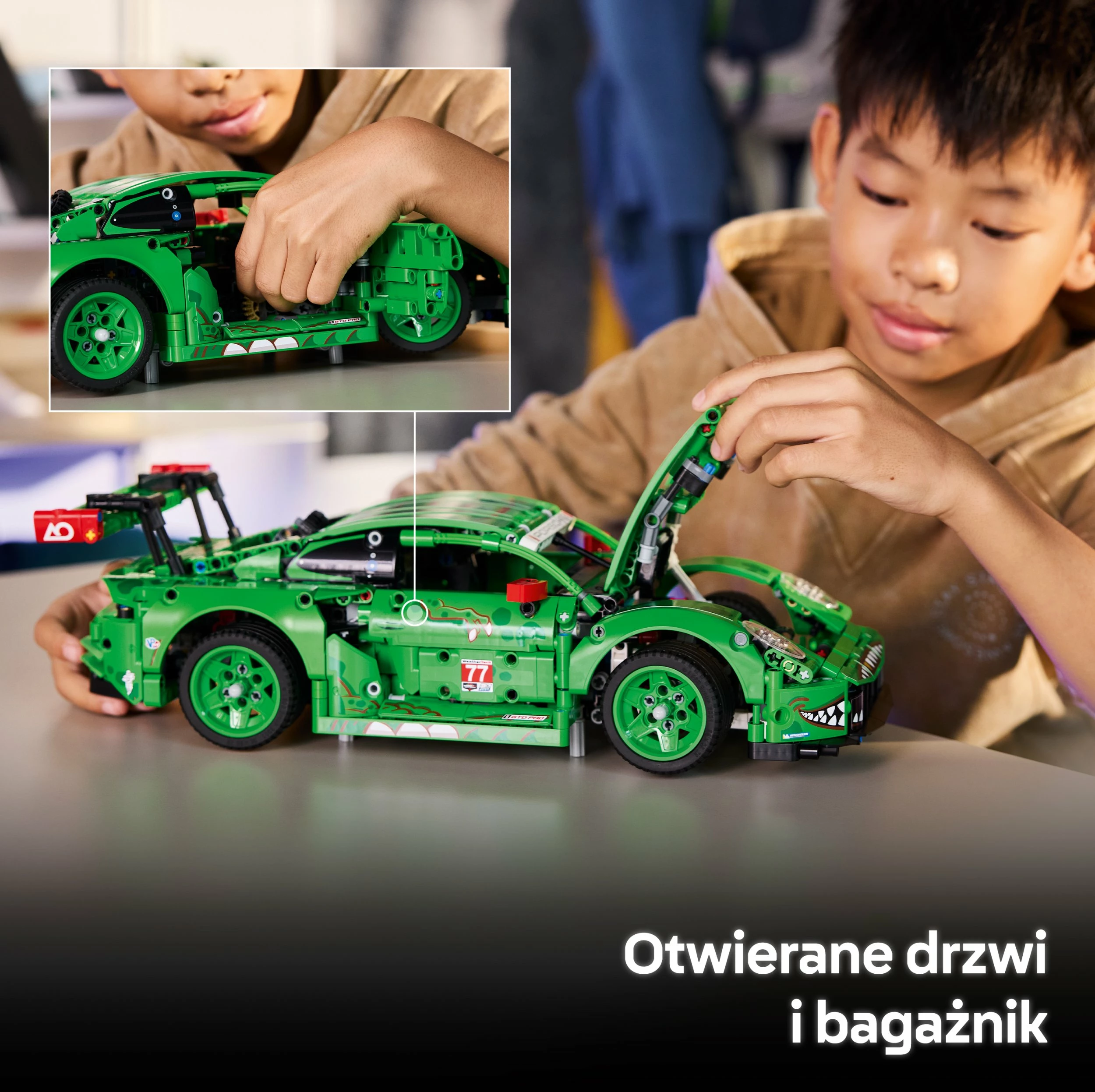 Set LEGO Technic Porsche 911 GT3 R REXY AO Racing Car 42224, 1313 copë, jeshil