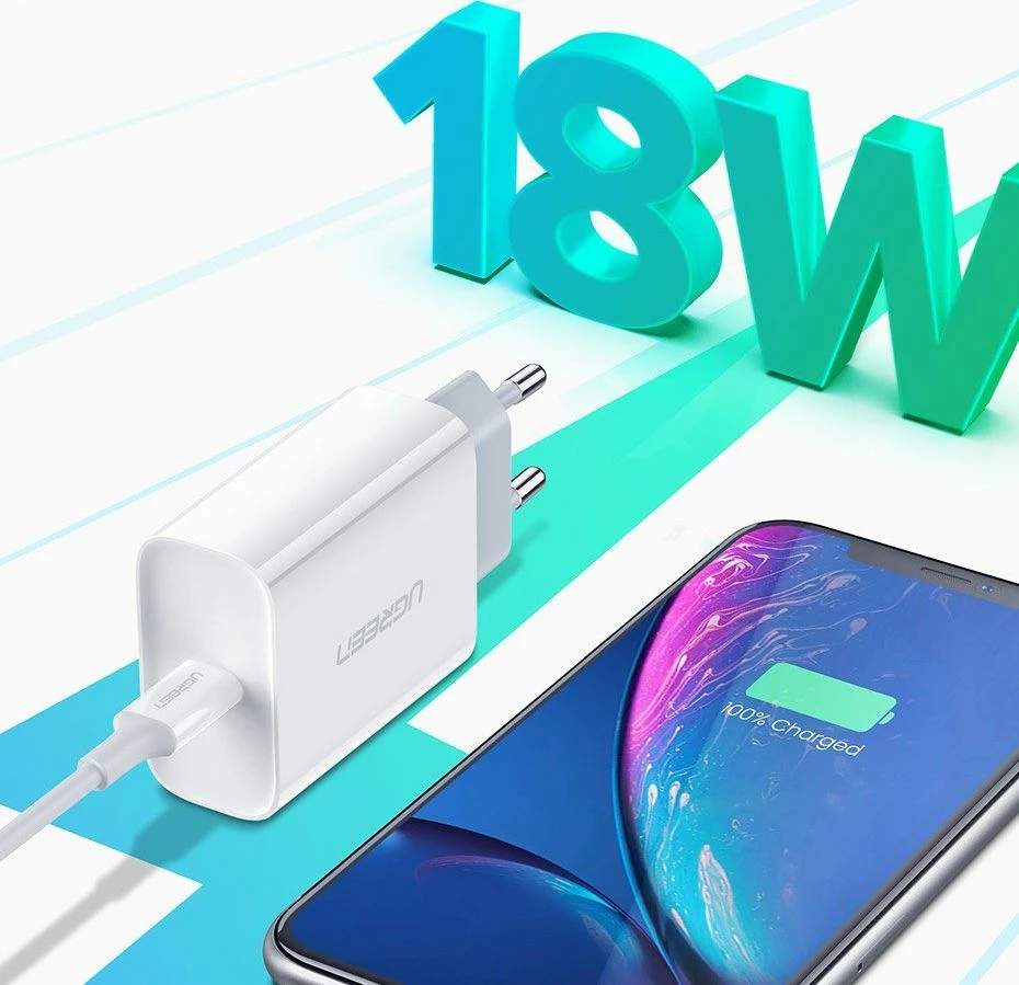 Karikues Ugreen CD137 18W 1x USB-C PD/QC 3A argjendtë/bardhë