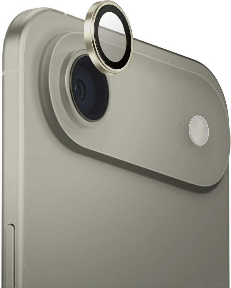 Mbrojtës lente kamere UNIQ Optix për iPhone Air, xham i kalitur 9H me aplikator, ngjyrë ari, në kuti