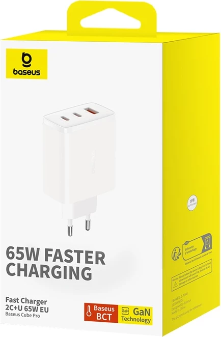 Karikues muri Baseus Cube Pro 65W, 2x USB-C, 1x USB-A, i bardhë