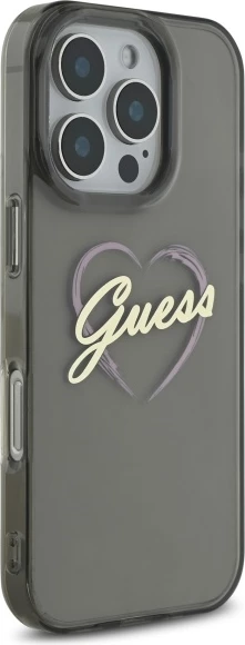 Mbështjellës Guess IML Heart për iPhone 16 Pro Max, Zi