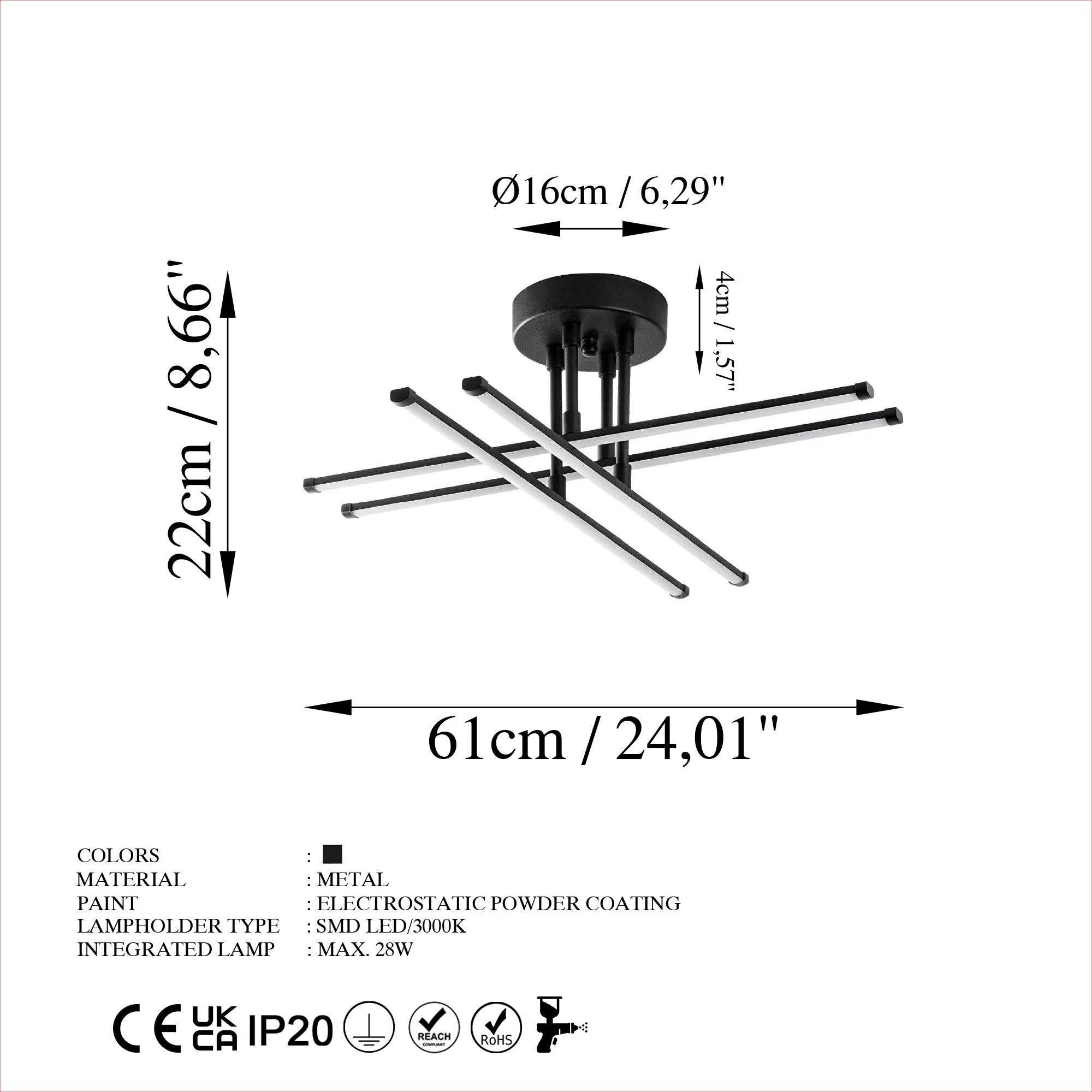Llambë tavani moderne, metal i zi, Opviq Exhaust-13661, 61x22x61cm