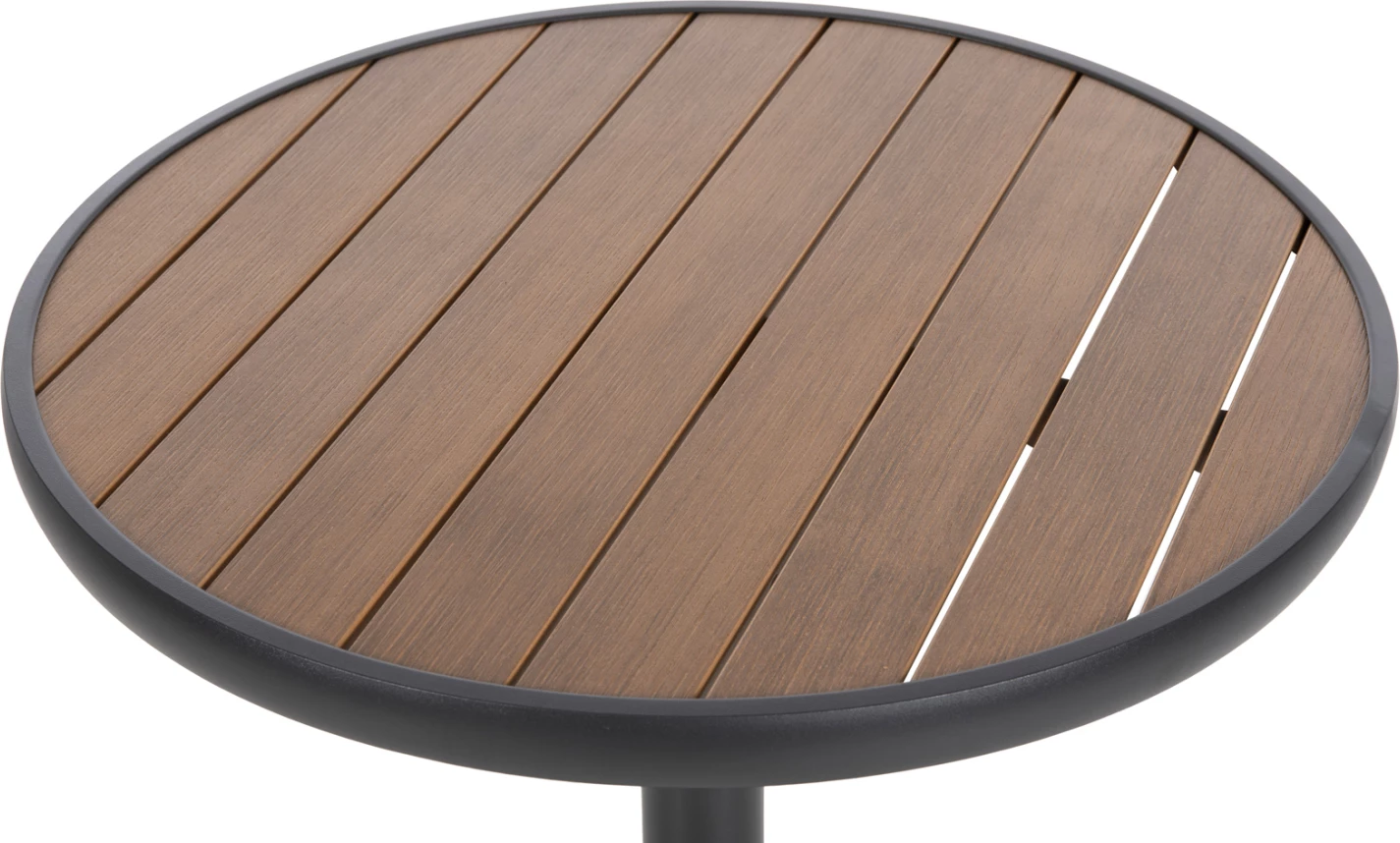 Tavolinë e rrumbullakët alumini ALEXA FH6086.01, sipërfaqe polywood ngjyrë natyrale, Φ60x73H cm