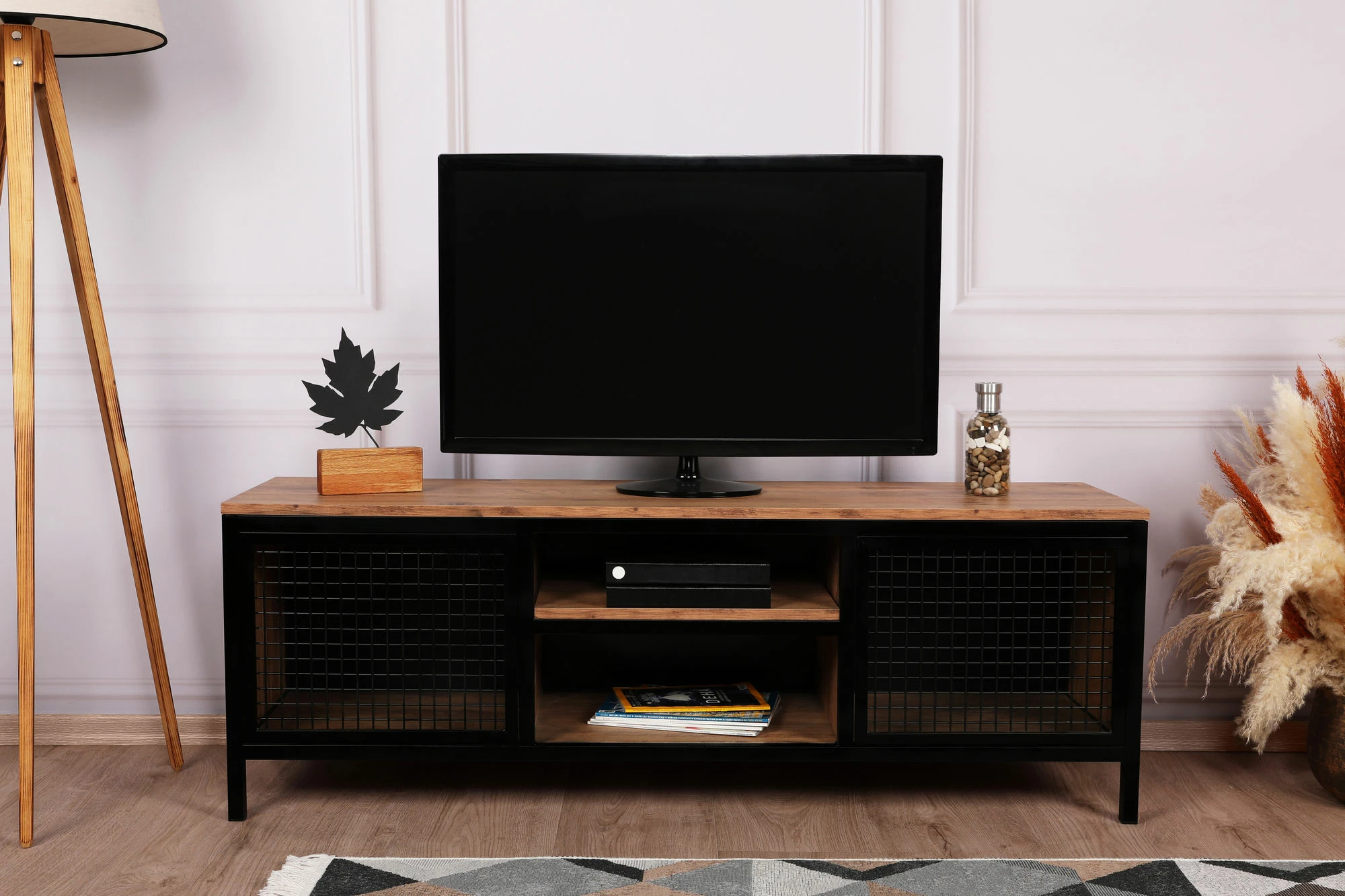 Komodë TV Hanah Home, Zeno, ngjyrë pishë dhe e zezë