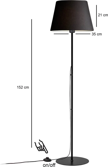 Llambë dyshemeje Lumider E27, stof-metal, e zezë, D35x152cm
