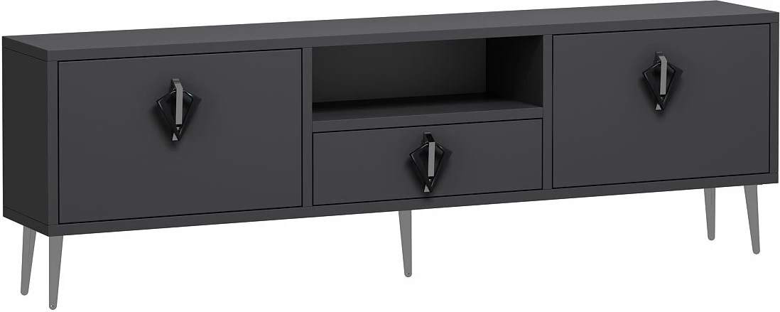 Komodë televizori Skye Decor, 1312-DROP-32, antracit, e zezë, argjend