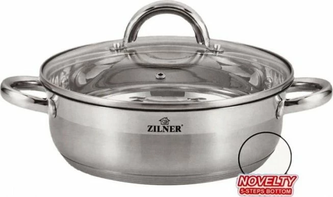 Tenxhere e ulët Zilner ZL-7406 7.5L 30cm me kapak xhami, inox