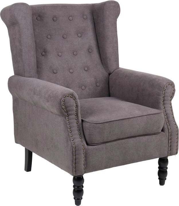 Fotel Piore, material gri i errët, këmbë druri të zezë, 77x80x106cm