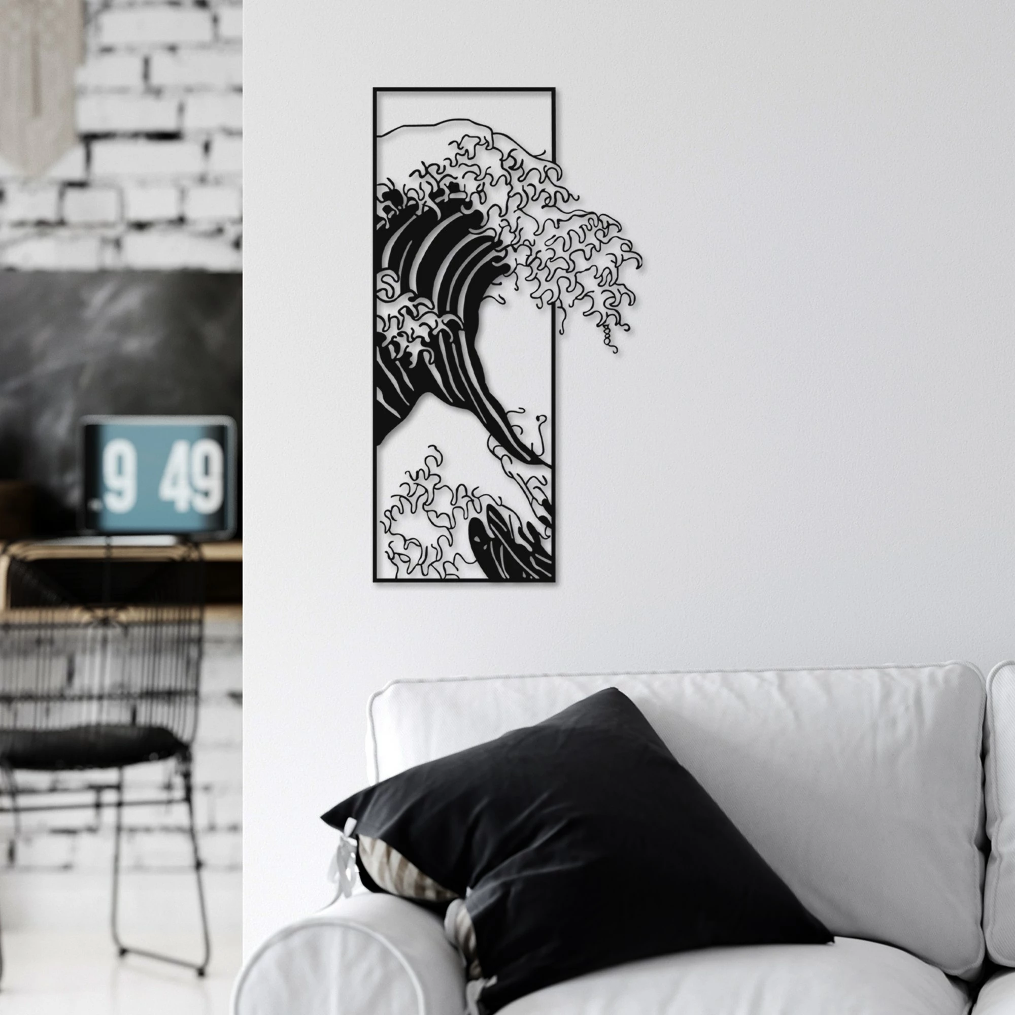 Aksesor dekorativ metalik për mur, Waves 3, ngjyrë e zezë, 34x62cm