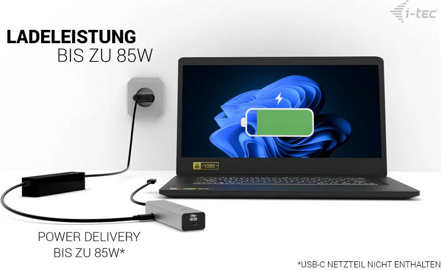 USB-C hub I-Tec D I-TEC, 5 porta, 85W, argjendtë