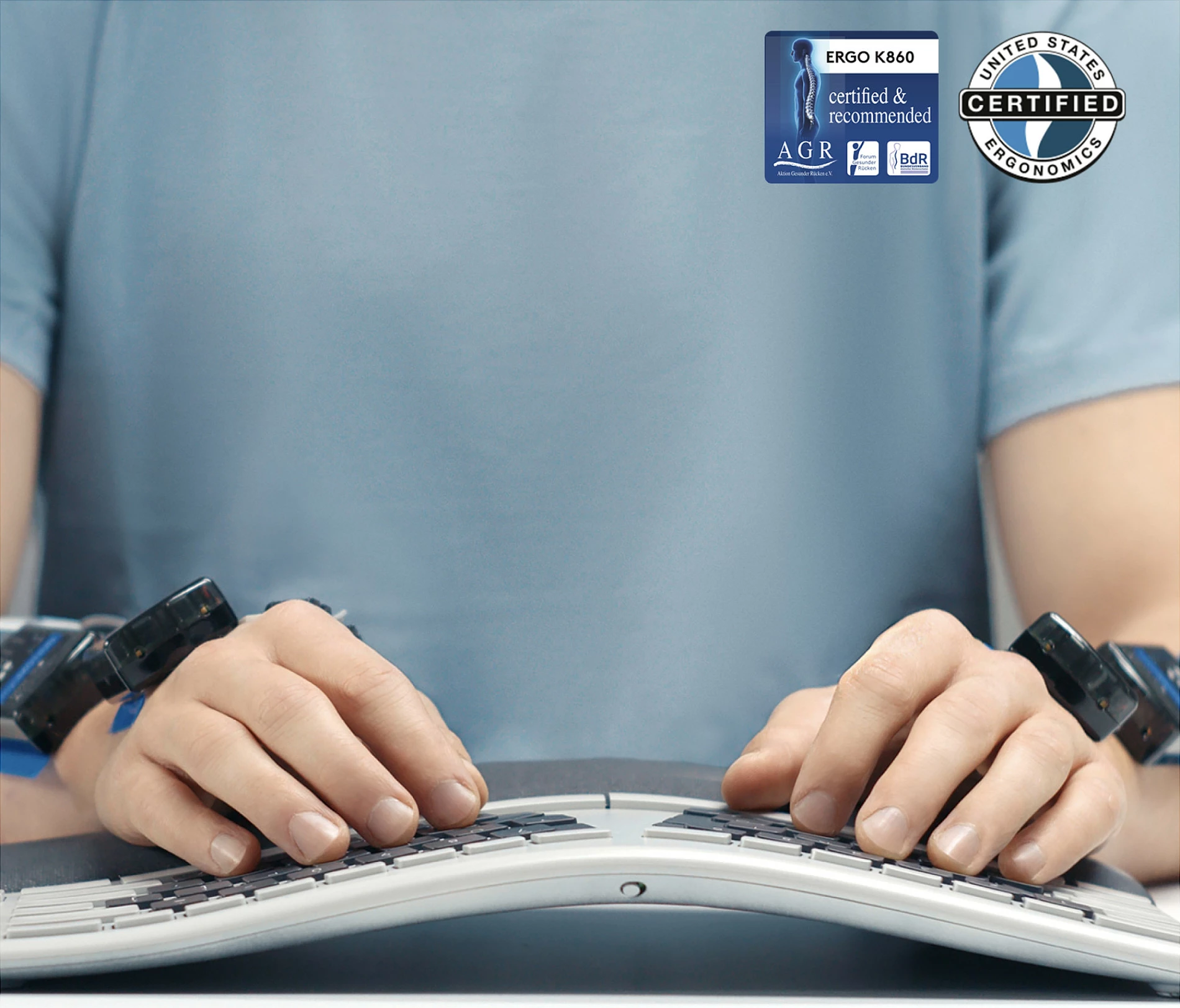 Tastierë Logitech ERGO K860, Full-size, Wireless, RF Wireless + Bluetooth, Graphite