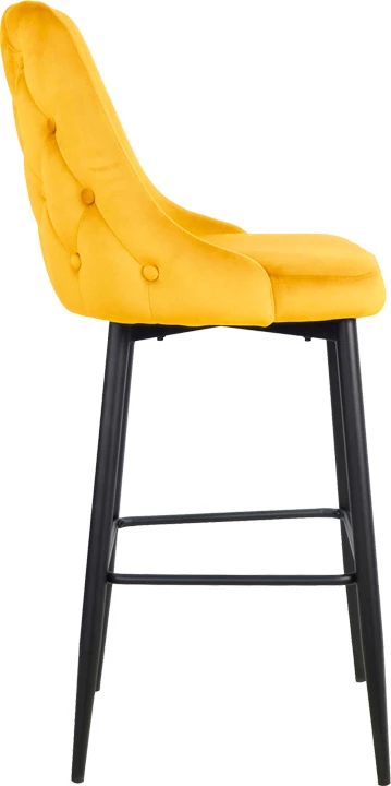 Karrige për bar Zedna, kadife e verdhë, këmbë metalike të zeza, 52x57x111cm