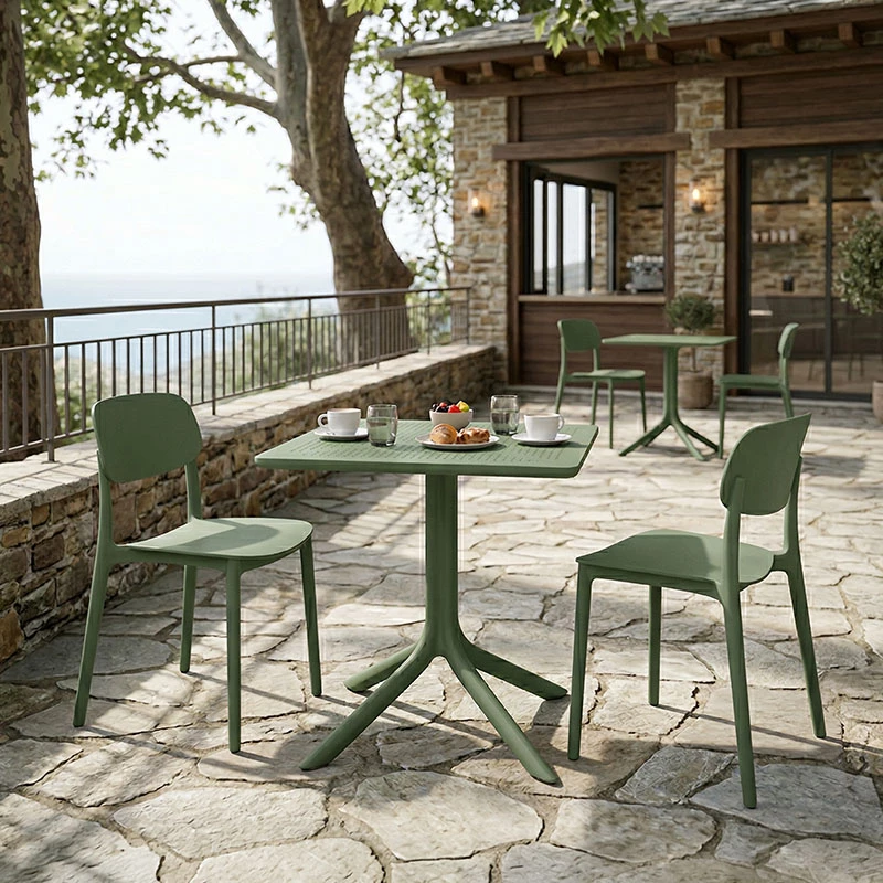 Set tavoline me karrige për terasë Groovy Berdian, 3 copë, PP, ngjyrë e gjelbër e errët, 60x60x76cm