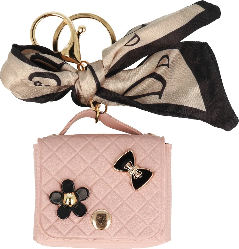 Mbështjellës për kufje ONASI 22735, PU lëkurë, për TWS/Buds/AirPods, me unazë çelësash, rozë