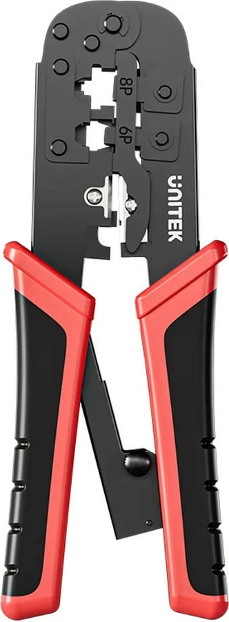 Zaciskarkë krimpimi Unitek ratchet, për konektorë rrjeti CAT6 RJ45/RJ12/RJ11, zi-kuqe