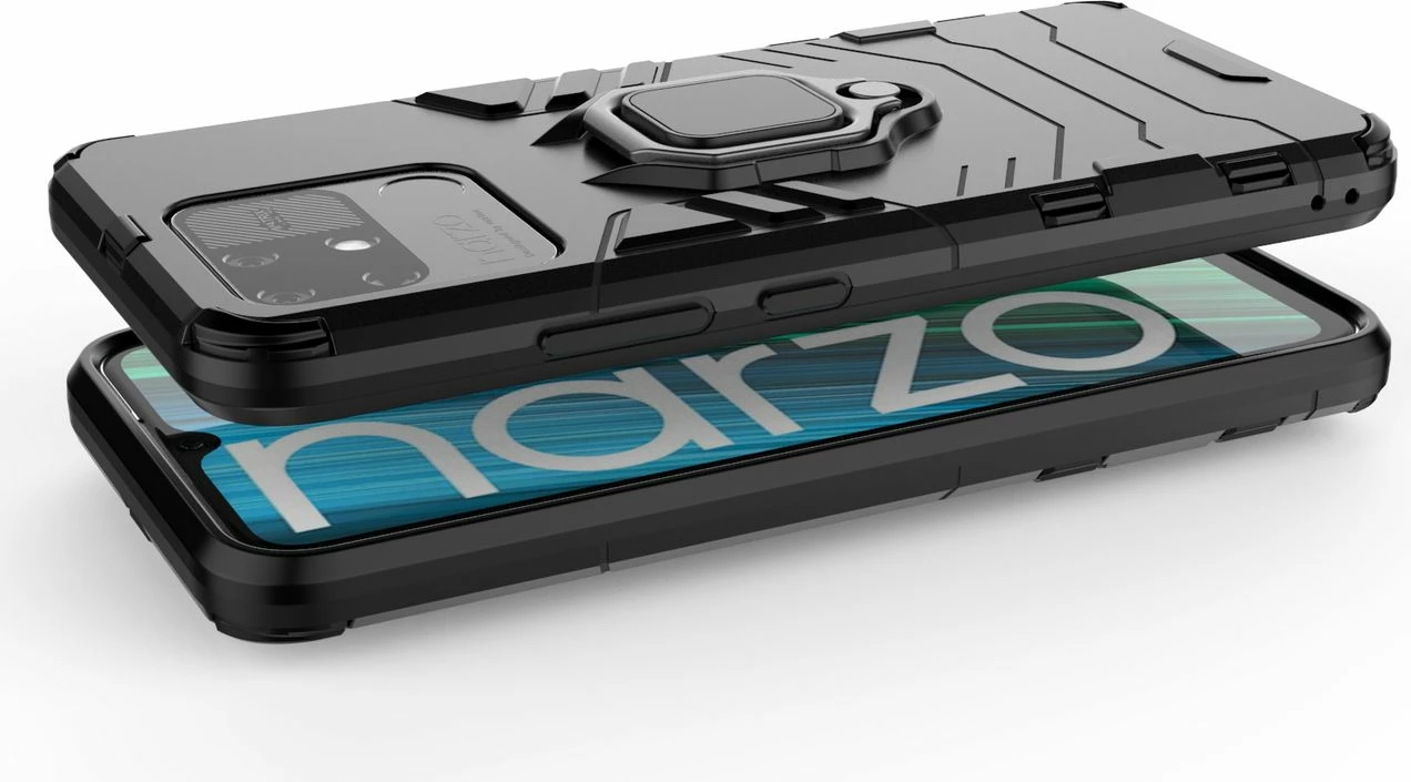 Mbështjellës Hurtel Ring Armor për Realme Narzo 50A, me dorezë magnetike, i zi