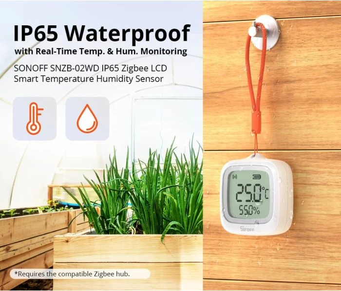 Sensor i mençur temperature dhe lagështie SONOFF SNZB-02WD, Zigbee 3.0, LCD 2.2\", IP65, i bardhë