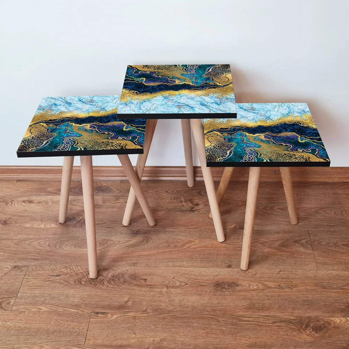 Set tavolinash ndihmëse, tre pjesë, Skye Decor, 3Shp90, ngjyrë blu e errët