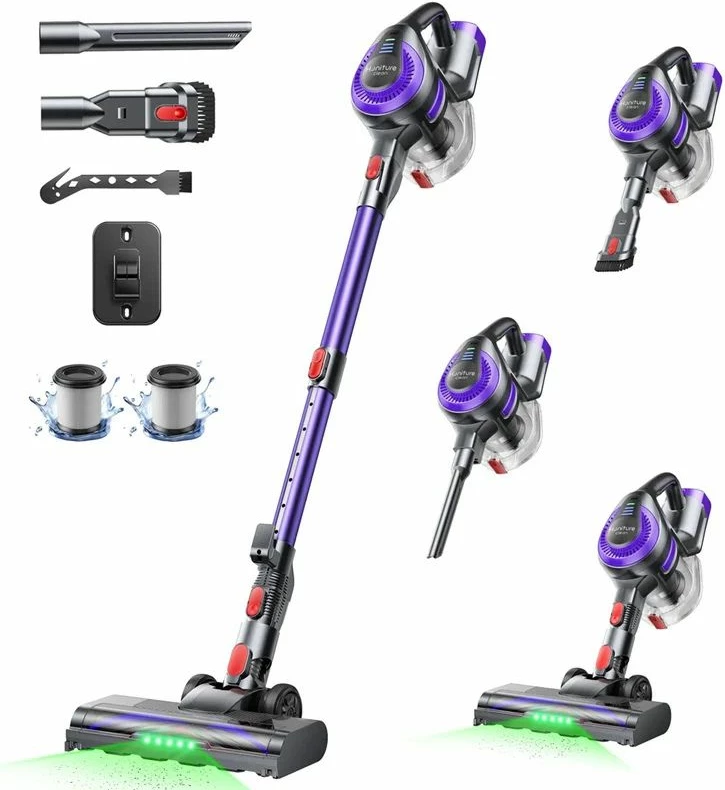 Fshesë vertikale pa kabllo Honiture Y10, 38 kPa, 500 W, bateri 22.2 V, 45 min, depo 1 L, HEPA 5-fazore, vjollcë/zi