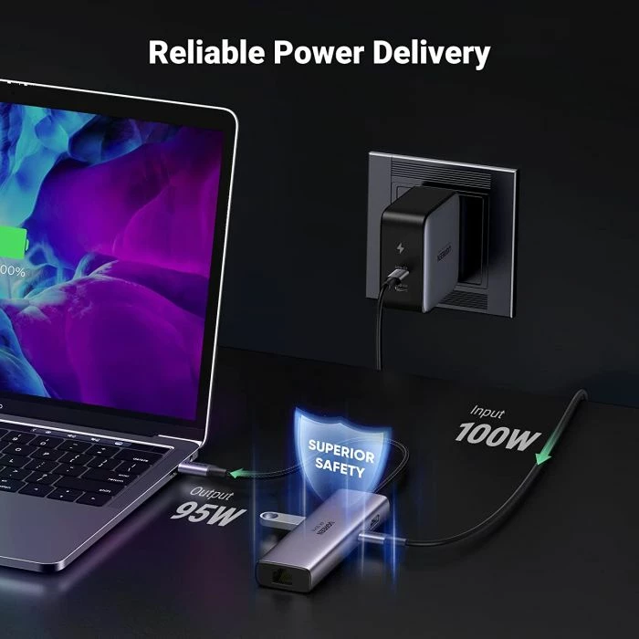 Hub USB-C UGREEN 60515 7-në-1 HDMI 4K@60Hz RJ45 SD/TF 2x USB 3.0 PD 100W, gri