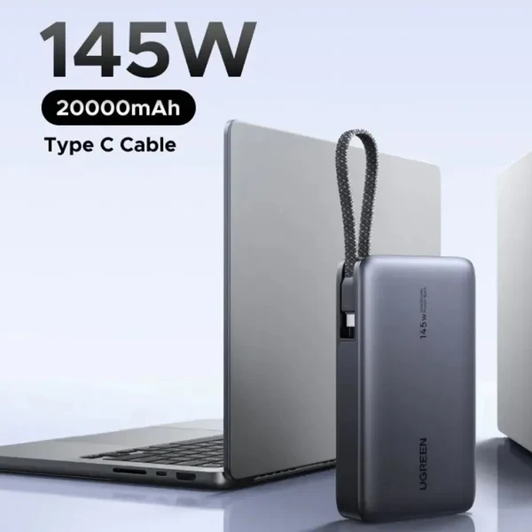 Powerbank UGREEN Nexode PB551 55992B 20000mAh 145W me kabllo USB-C të integrume, gri