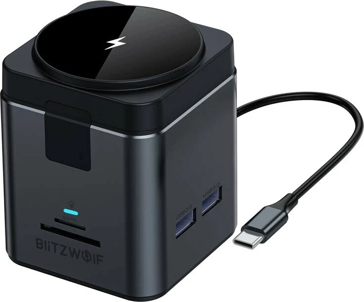 Stacion dokimi USB-C BlitzWolf 9-n-1 me Qi 15W, HDMI 4K, RJ45, PD 100W, gri